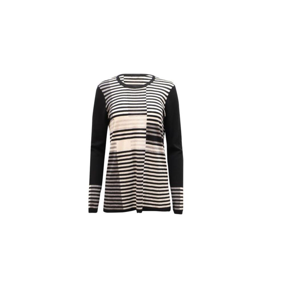 Vince Intarsia Stripe Sweater in Black Wool